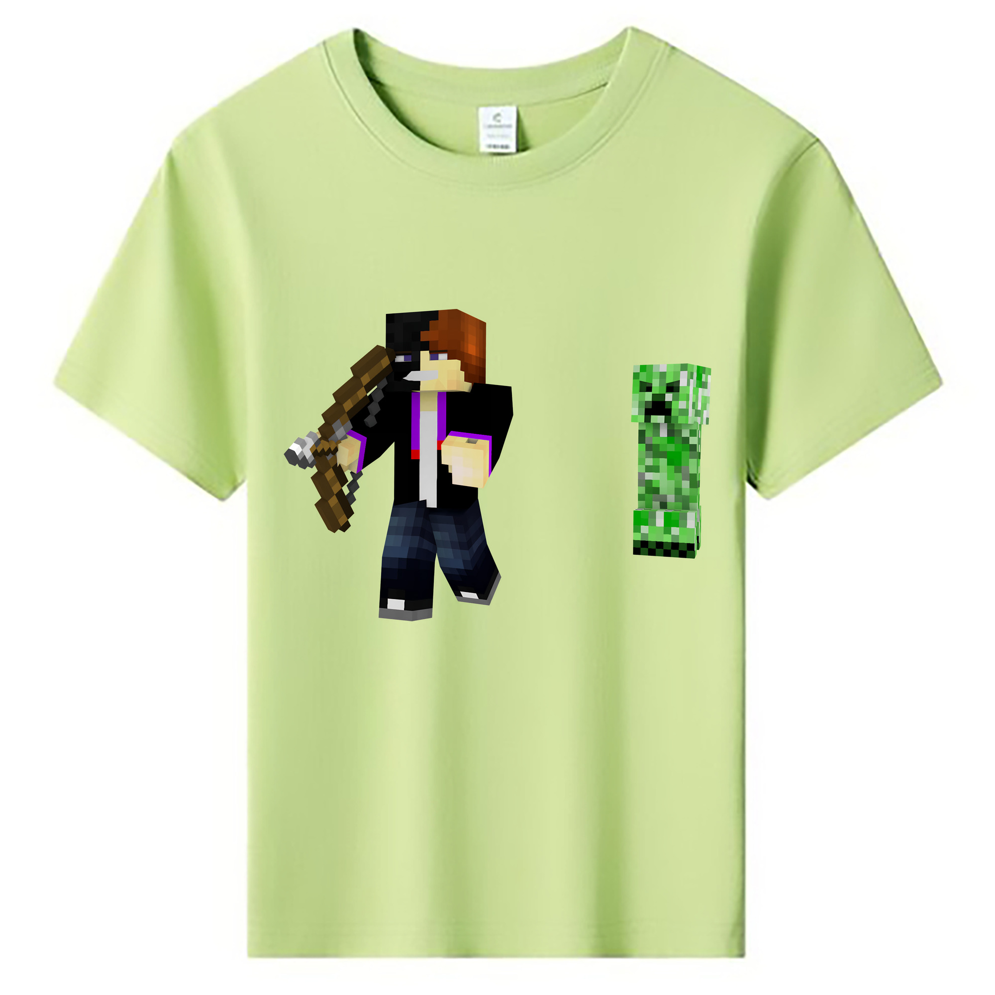 （画像用） マインクラフト ブロックの世界 Minecraft MC Block world 綿100％キッズTシャツ（フロントプリント）